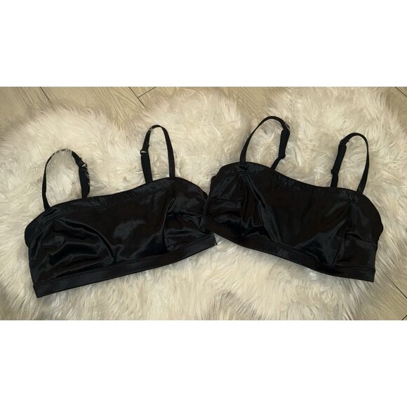 2 Aerie Shiny Bandeau Bralettes Bras Unlined Wire Free Womens S Small Black - Picture 1 of 5
